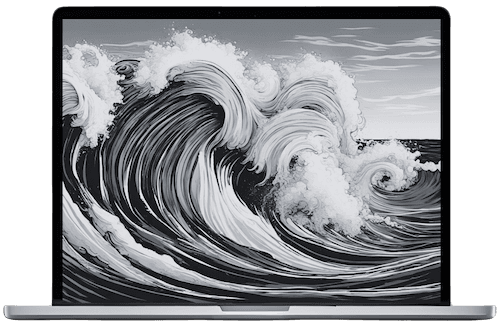 front facing view of laptop with ocean waves on screen